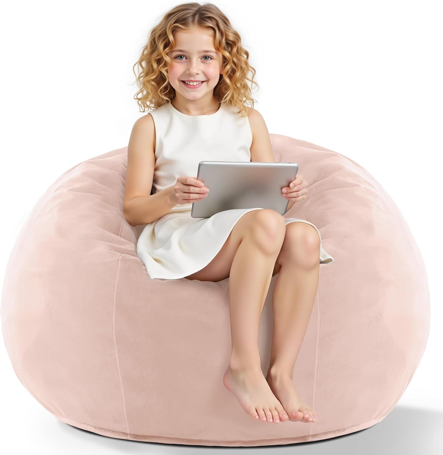 HABUTWAY 2FT Bean Bag Chair, 2' Beanbags Small Bean Bag Chairs with Filling, Teardrop Bean Bag Chair Luxurious Velvet Ultra Soft Fur with Removable Cover (Pink)