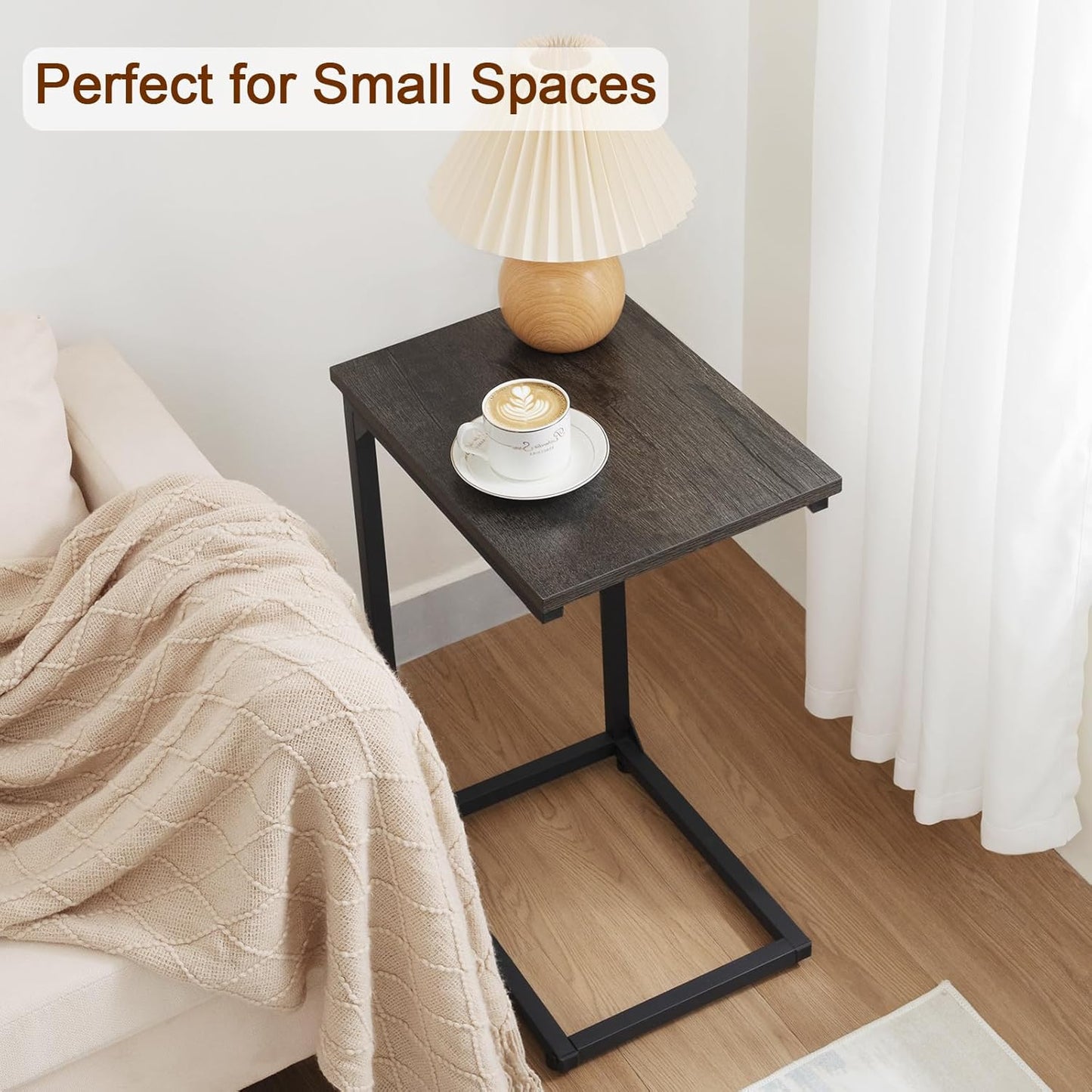 AMHANCIBLE C Shaped End Table Set of 2, Couch Tables That Slide Under, TV Tray Snack Table for Sofa, Small Side Table for Couch, Small Space, Living Room, Dark Grey, HET02CDG