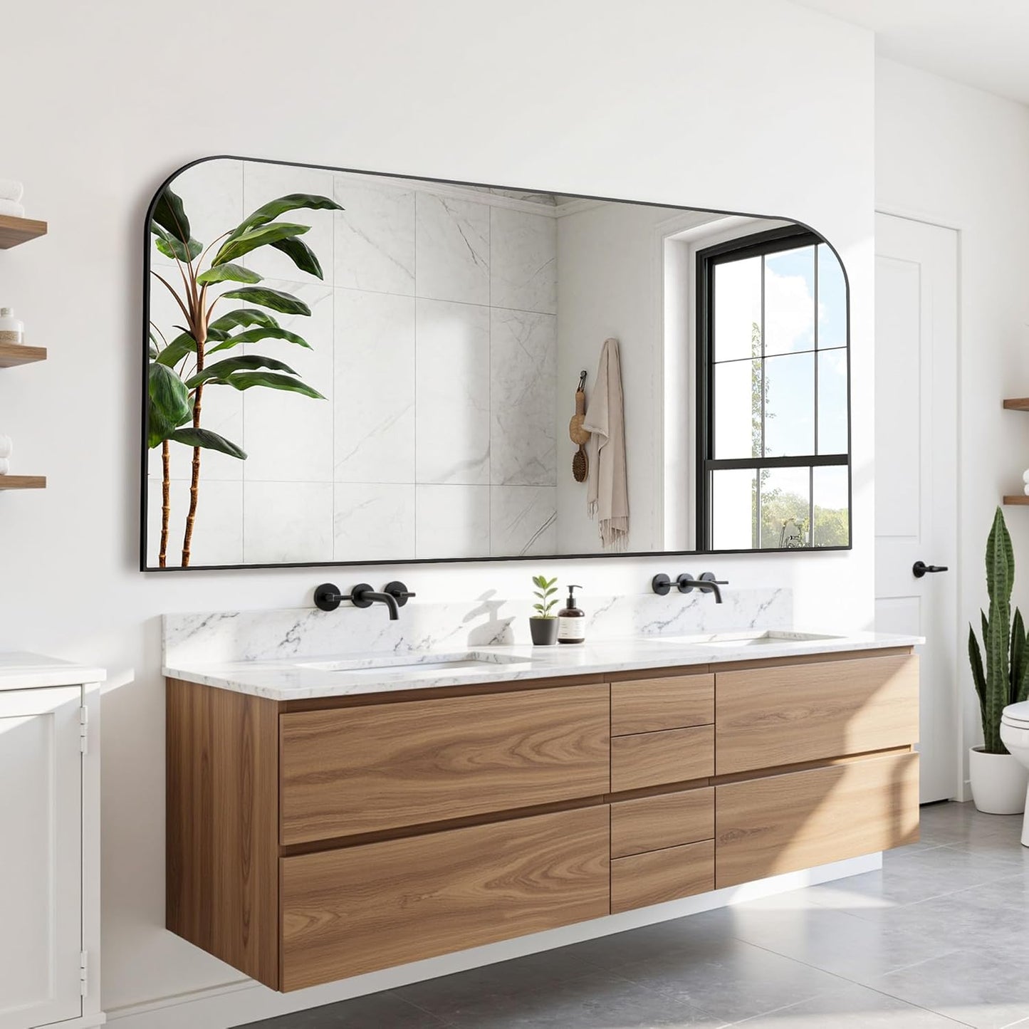 Bathroom Mirror, Wall Mirrors, Black Metal Framed Wall-Mounted Mirrors, Bathroom Vanity Mirror for Over Sink, Living Room, Bedroom, Entryway, 72x32 Inch, Black