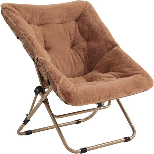 Tiita Comfy Folded Chair, Soft Faux Fur Oversized Folding Accent Chair, Lounge Lazy Chair for Kids Teens Adults, Metal Frame Moon Chair for Bedroom, Living Room, Dorm Rooms
