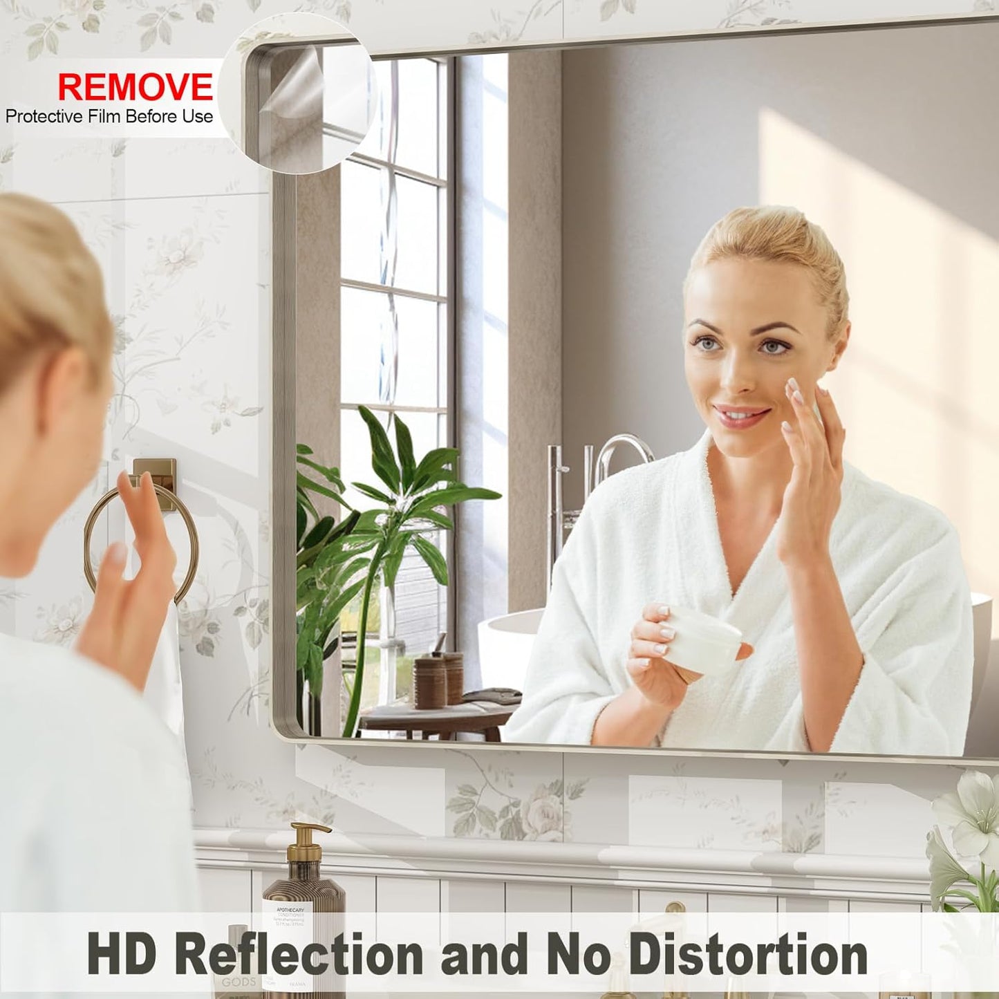 28x36 Inch Brushed Nickel Bathroom Mirror, Brushed Silver Metal Framed Wall Mirror, Rounded Rectangle Bathroom Vanity Mirror, Anti-Rust, Shatterproof (Horizontal/Vertical)