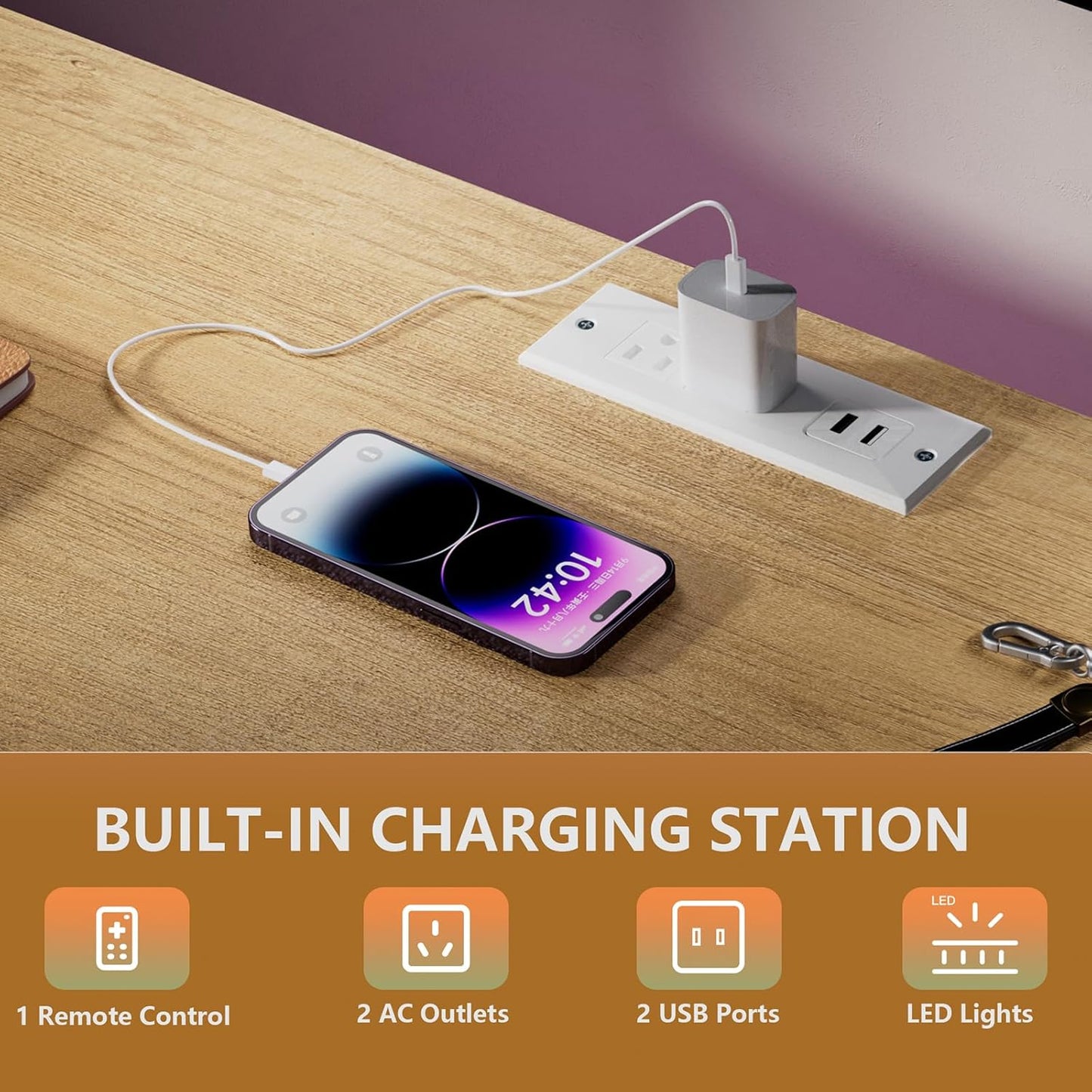 White Dresser with LED Lights and Power Outlets, Dresser TV Stand with 8 Drawers for 55" TV, Fabric Chest of Drawers for Bedroom, Living Room, Entryway