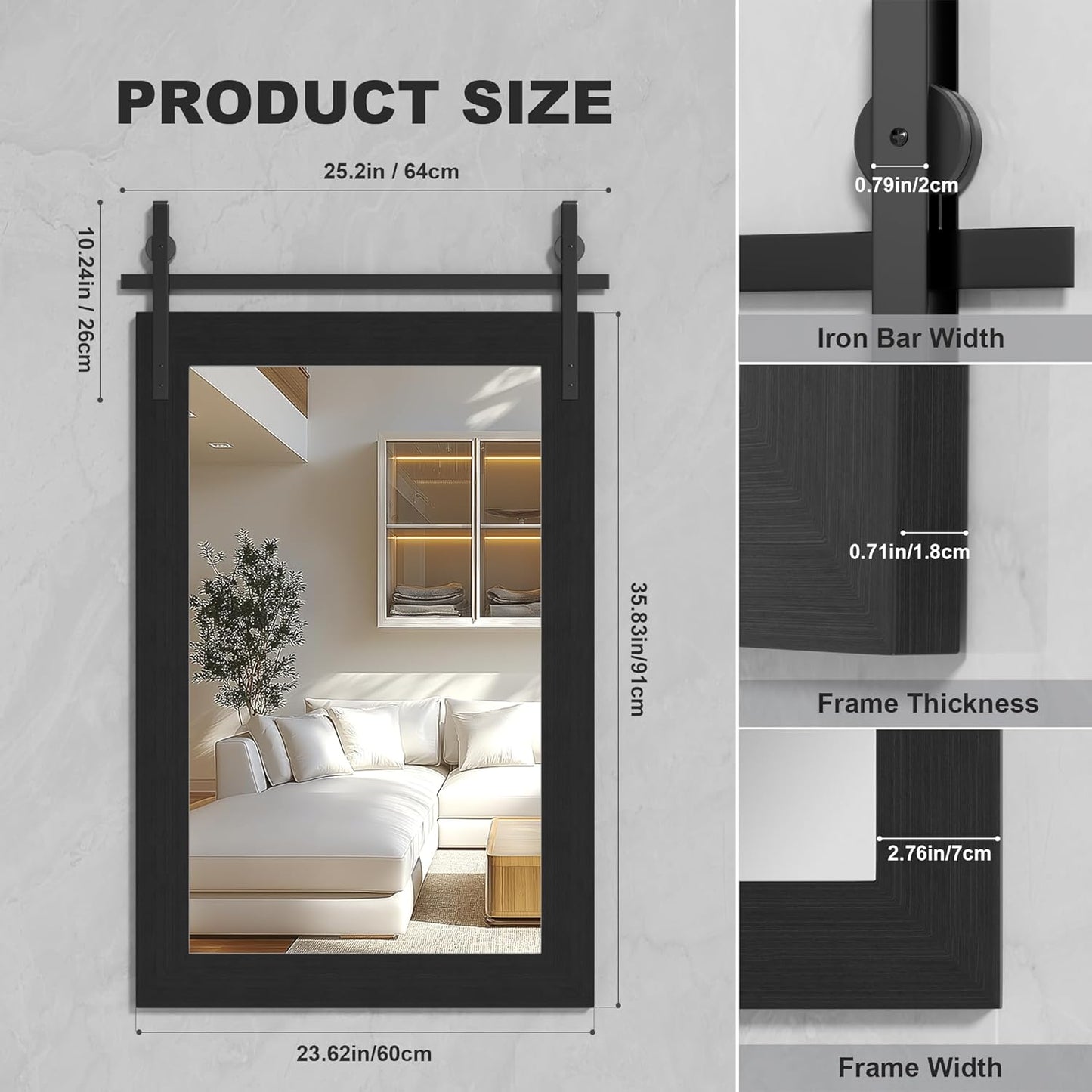 Hasipu Farmhouse Bathroom Mirror, 24"x36" Rustic Wood Framed Wall Mounted Mirror, Black Vintage Vanity Mirror Barn Door Style Decrative Mirrors