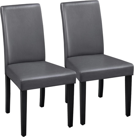 Yaheetech Dining Chairs Set of 2 Faux Leather Modern Dining Room Chairs with Rubberwood Legs and Padded Seat for Kitchen/Living Room/Restaurant, Dark Gray