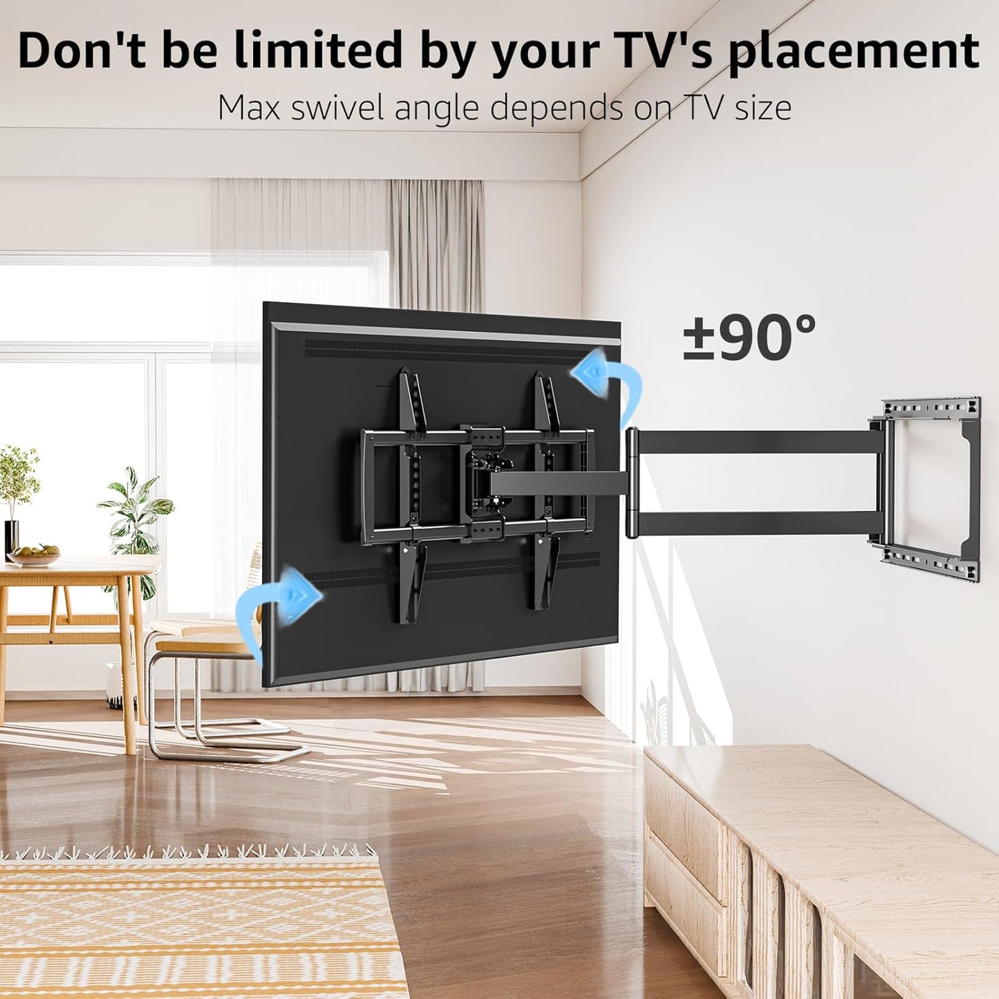 MOUNTUP Long Arm TV Wall Mount for Most 37''-82'' TVs, Corner TV Wall Mount with 30'' Extension Full Motion TVs Mount with Swivel Tilt Max VESA 600x400mm Load Up to 88 LBS, Fit 16/18/24'' Stud MU0019