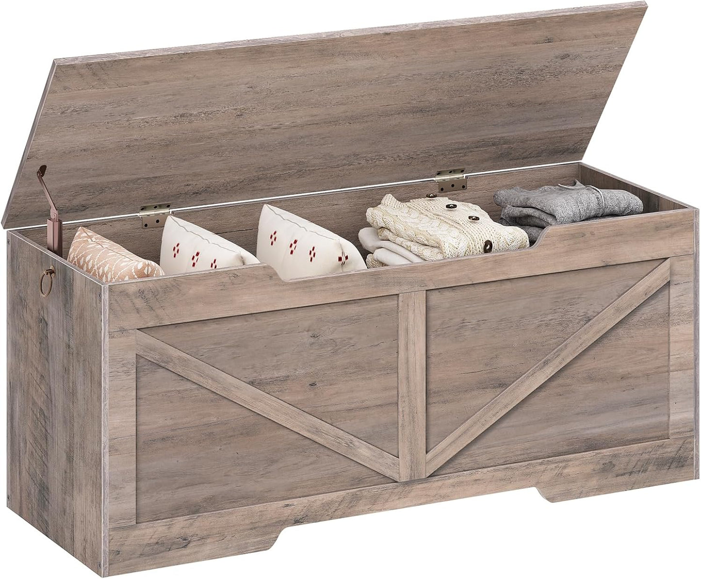 HOOBRO 47.2” Storage Chest, Retro Wooden Storage Bench with U-Shaped Cut-Out Pull, Toy Chest with Safety Hinge, Supports 220 lb and Easy Assembly for Toy Box Organizer (Greige) BG773CW01