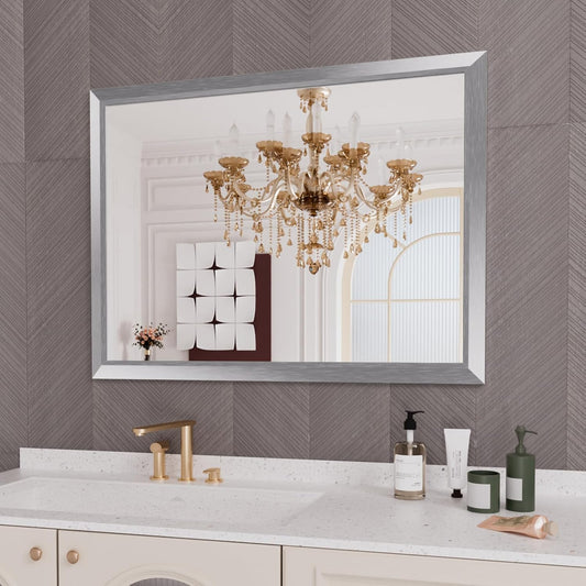 Amorho 48X36 Inch Bathroom Mirror Silver, Thick Metal Framed Wall Mirrors for Over Sink, Brushed Nickel Mirror Perfect for Bedroom, Living Room, Entryway, Rectangle (Horizontal/Vertical).