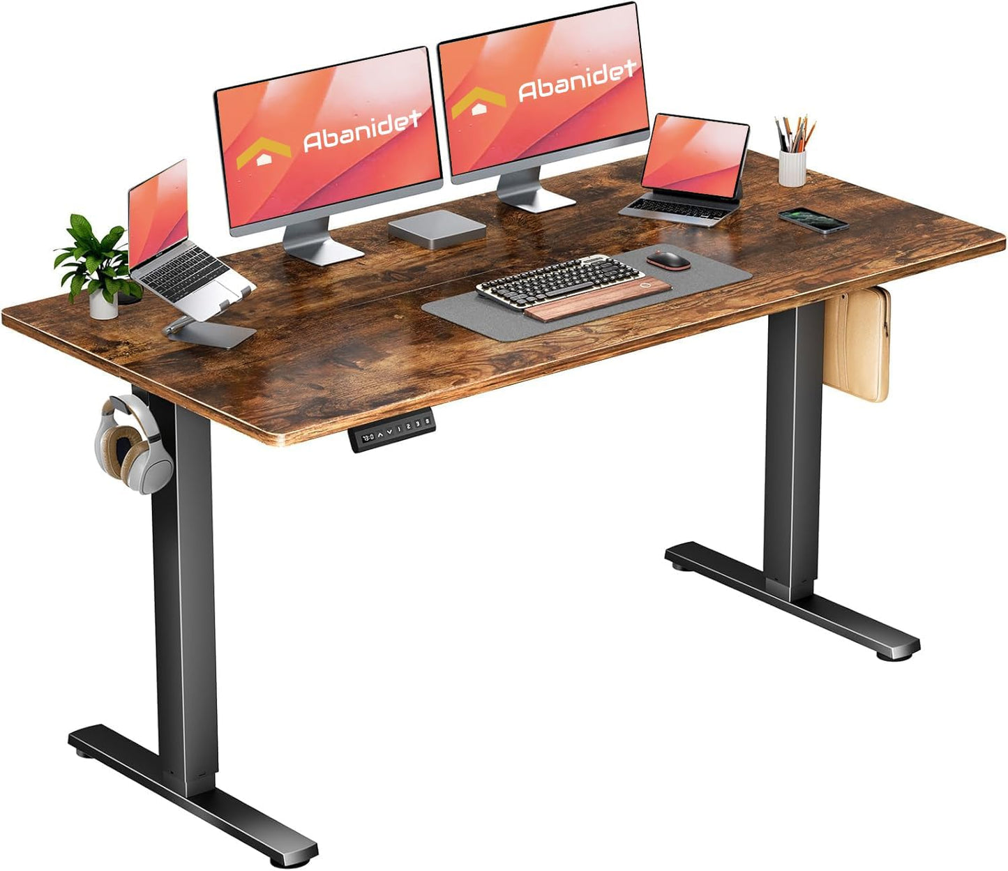 Standing Desk Adjustable Height, 63 x 24 in Electric Sit Stand up Desk for Home Office, Ergonomic Workstation Computer Desk with Two-Piece Desktop, Sit Stand Office Desk, Vintage Brown