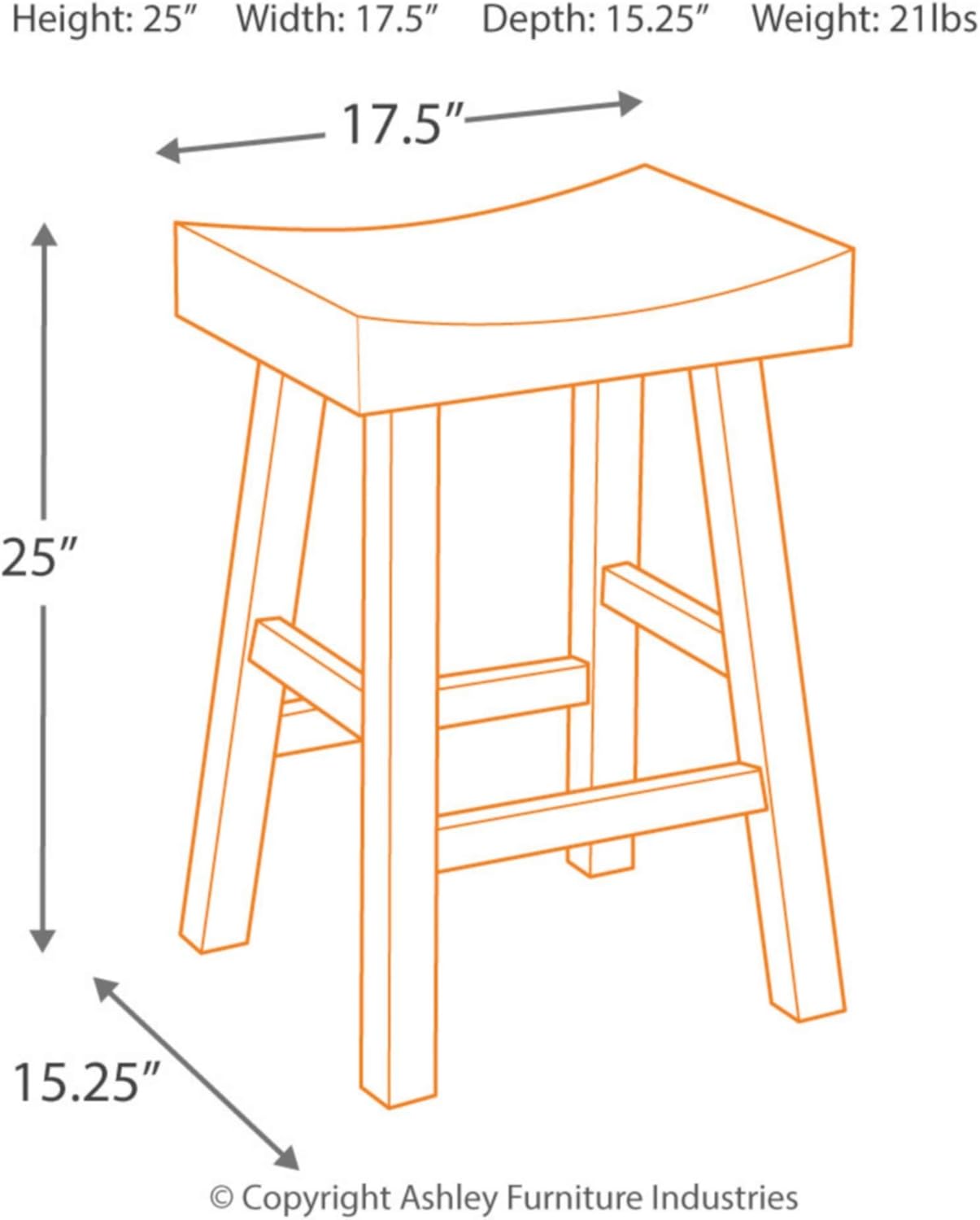 Signature Design by Ashley Glosco Farmhouse 25.5" Counter Height Saddle Barstool, Set of 2, Two-Tone Brown