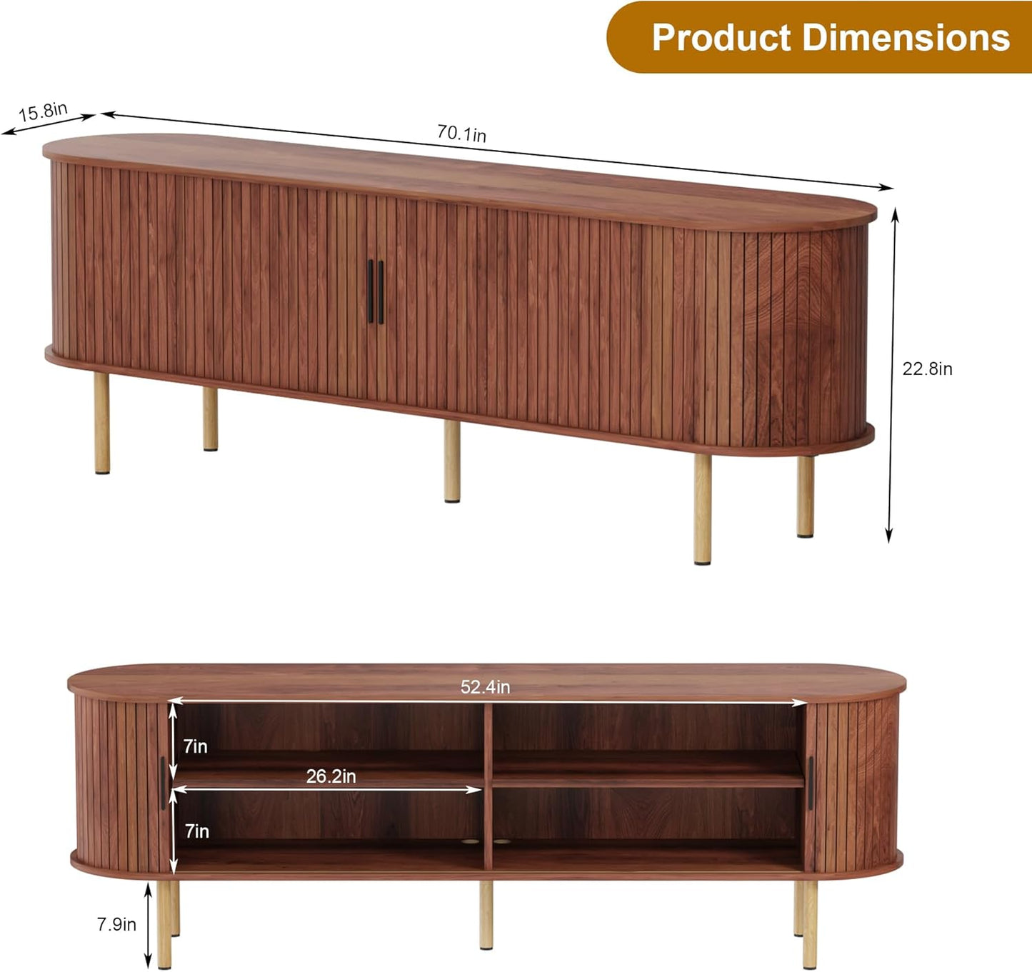 70.1" TV Stand, Modern TV Console Table with Storage Compartment and Sliding Door, Gaming Entertainment Center with Cabinet for Living Room, Bedroom, Office, Walnut