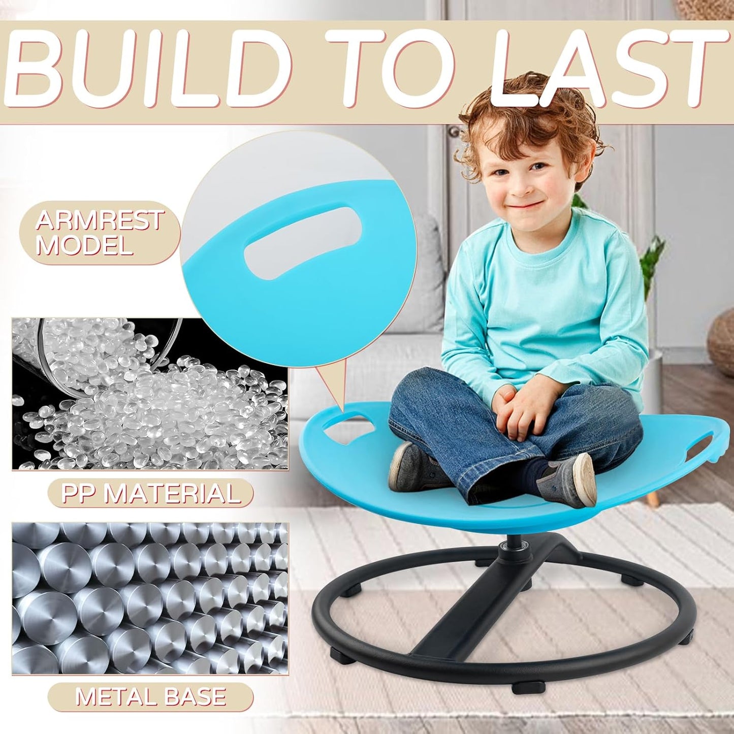 Spinning Chair for Autistic Kids with Handles, Sensory Spinning Chair for Kids, Training Body Coordination and Balance, Sit and Spin, Toys for Autism Toddlers and ADHD Children, Blue