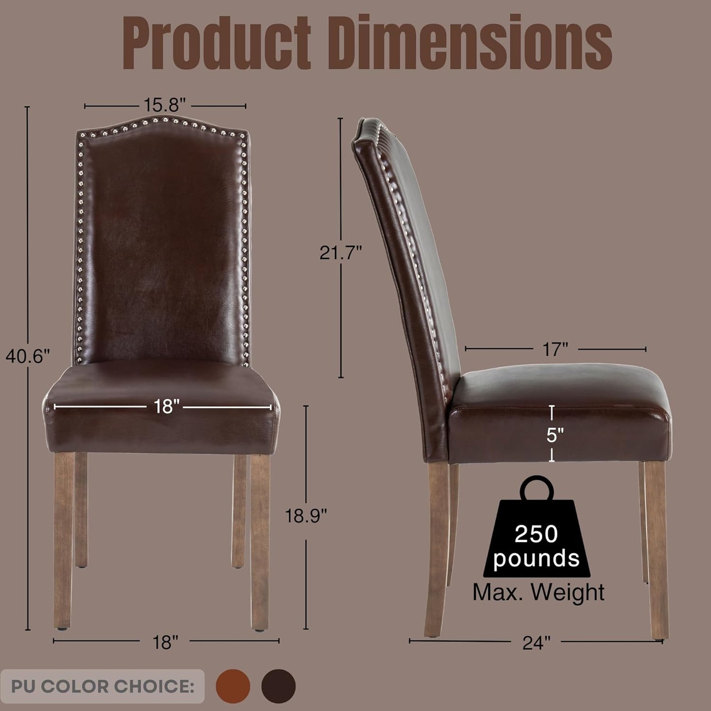 Stylish Upholstered Parsons Dining Chair PU Faux Leather with Silver Nailhead Trim and Sturdy Solid Wood Legs