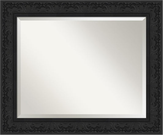 Amanti Art Black Bathroom Mirror for Over Sink, 29x35 Luxe Black Rectangle Vanity Mirror, Large Traditional Frame, Hangs Horizonally and Vertically, Bathroom Wall Decor, Beveled Edge