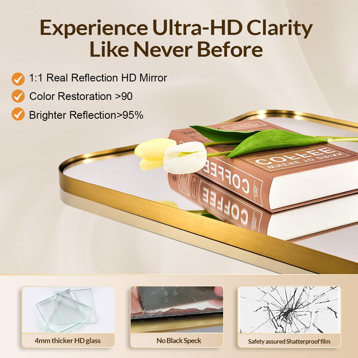 24"x32" Bathroom Vanity Mirror, Gold Butterfly Mirror, Brushed Gold Wavy Mirror with Anti-Rust Stainless Steel Frame Wall Mounted Vertical Only