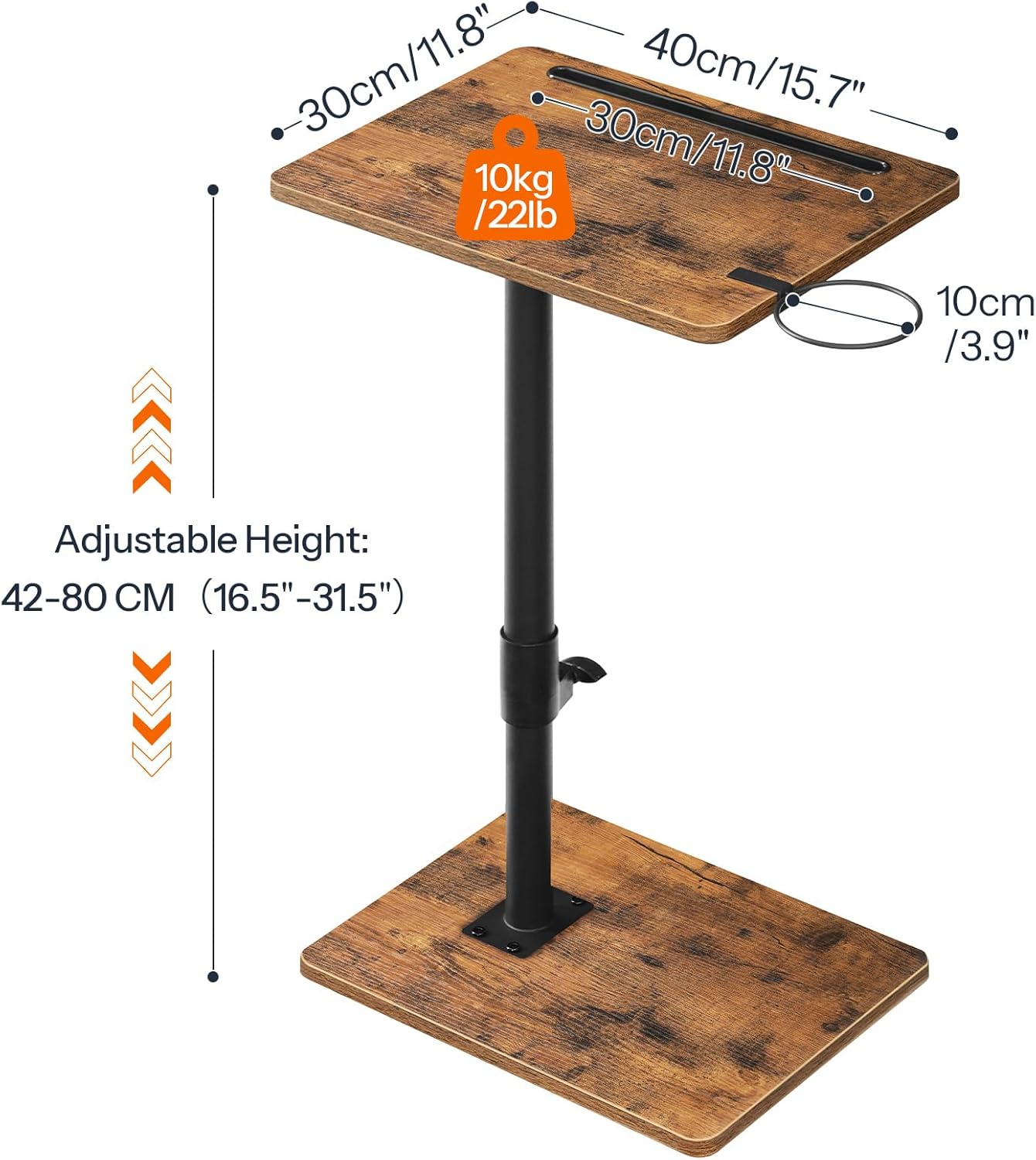 HOOBRO TV Tray Table, 360° Swivel Side Table Sofa Armrest Tray for Couch, Height Adjustable C Shaped End Table, Snack Desk with Cup Holder, for Small Spaces, Rustic Brown and Black BF234BZ01
