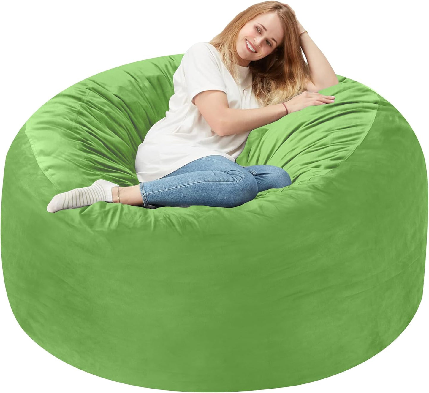 Homguava 3FT Bean Bag Chair: 3' Bean Bags with Memory Foam Filled, Large Beanbag Chairs Soft Sofa with Dutch Velvet Cover-Lime