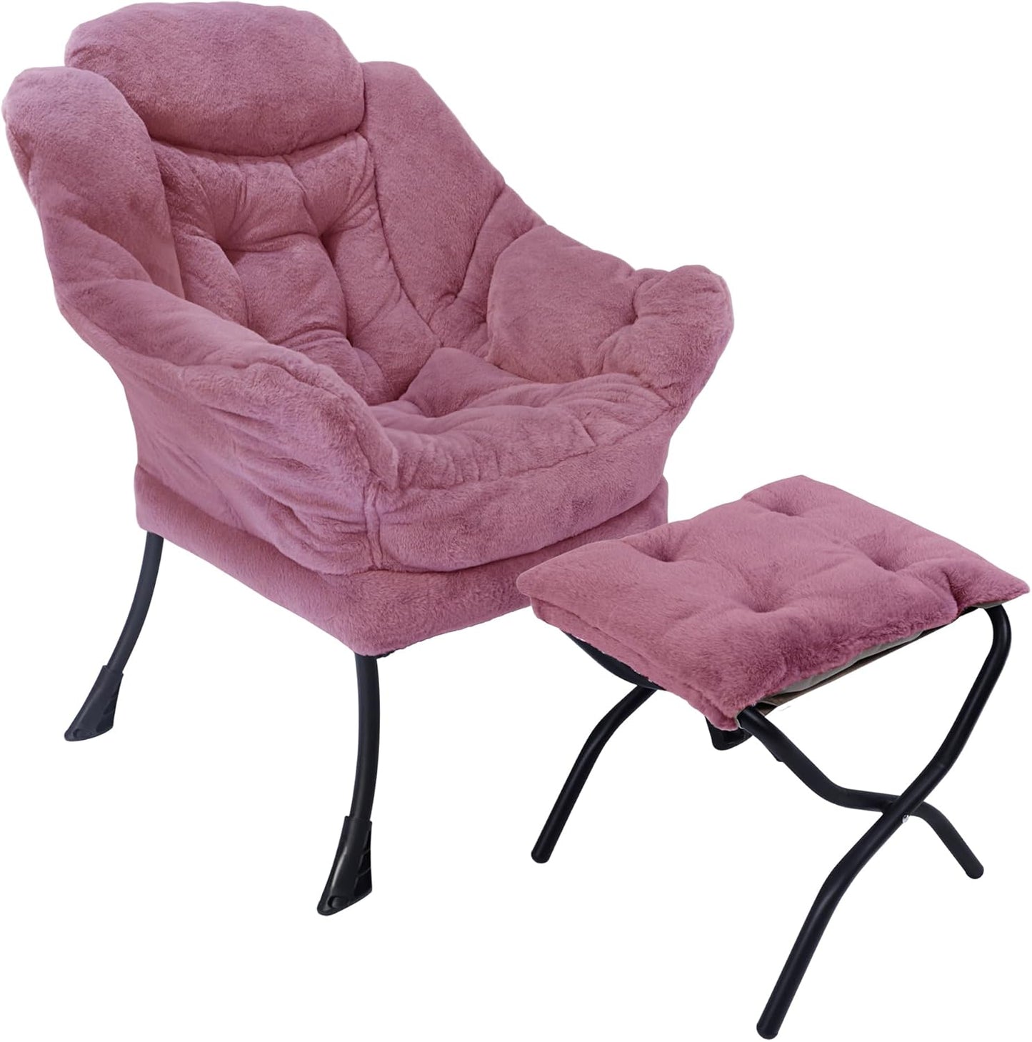 Lazy Chair with Folding Ottoman,Living Room Chairs, Accent Contemporary Lounge Chair, Single Steel Frame Leisure Sofa Chair with Armrests and A Side Pocket (TM31RED)