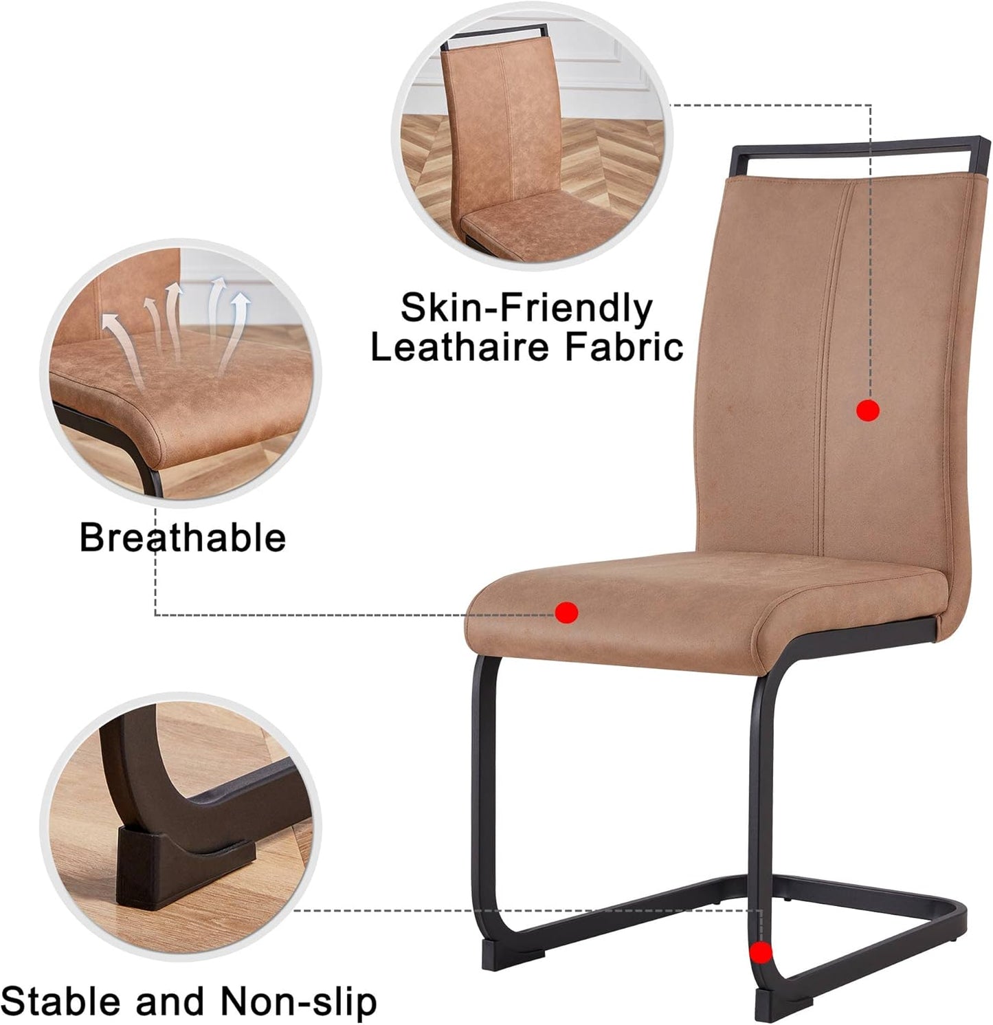 Dining Chairs Set, Kitchen Modern Metal Chairs with Faux Leather Padded Seat High Back and Sturdy Chrome Legs, Chairs for Dining Room (Brown, Set of 6)