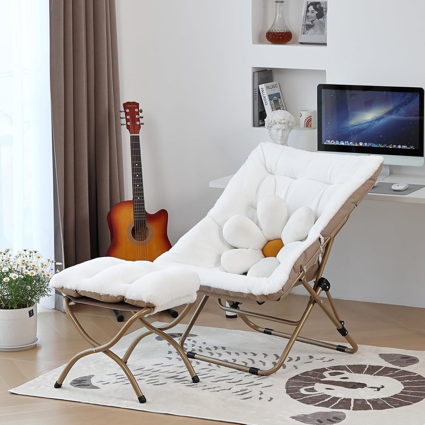 Comfy Folded Chair, Soft Faux Fur Oversized Folding Chair, Flexible Lounge Lazy for Kids Girls Teens Adults, Moon Chair for Dorm Rooms, Bedroom, Living Room