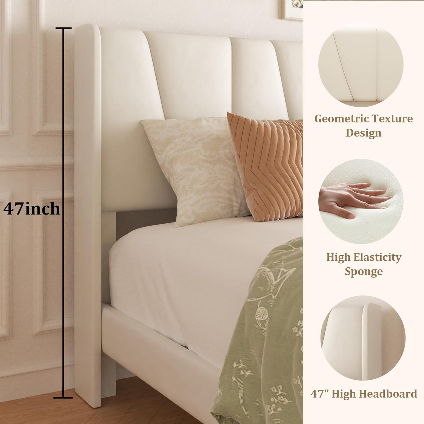 Queen Bed Frame with Storage Drawers, Upholstered Platform Bed with Headboard and Wingboard, No Box Spring Needed, Noise Free, Easy Assembly, Wooden Support Slats, Beige