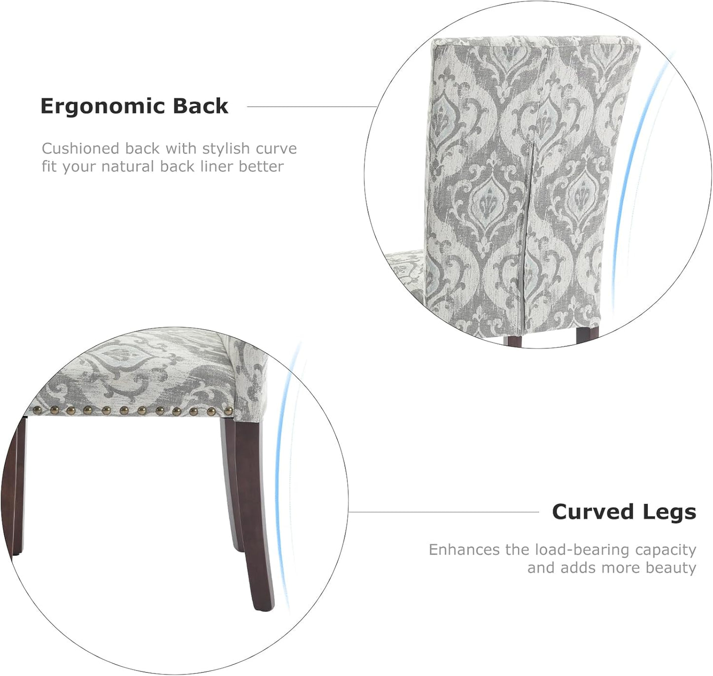 COLAMY Upholstered Parsons Dining Chairs Set of 4, Fabric Dining Room Kitchen Side Chair with Nailhead Trim and Wood Legs - Grey/White Flower