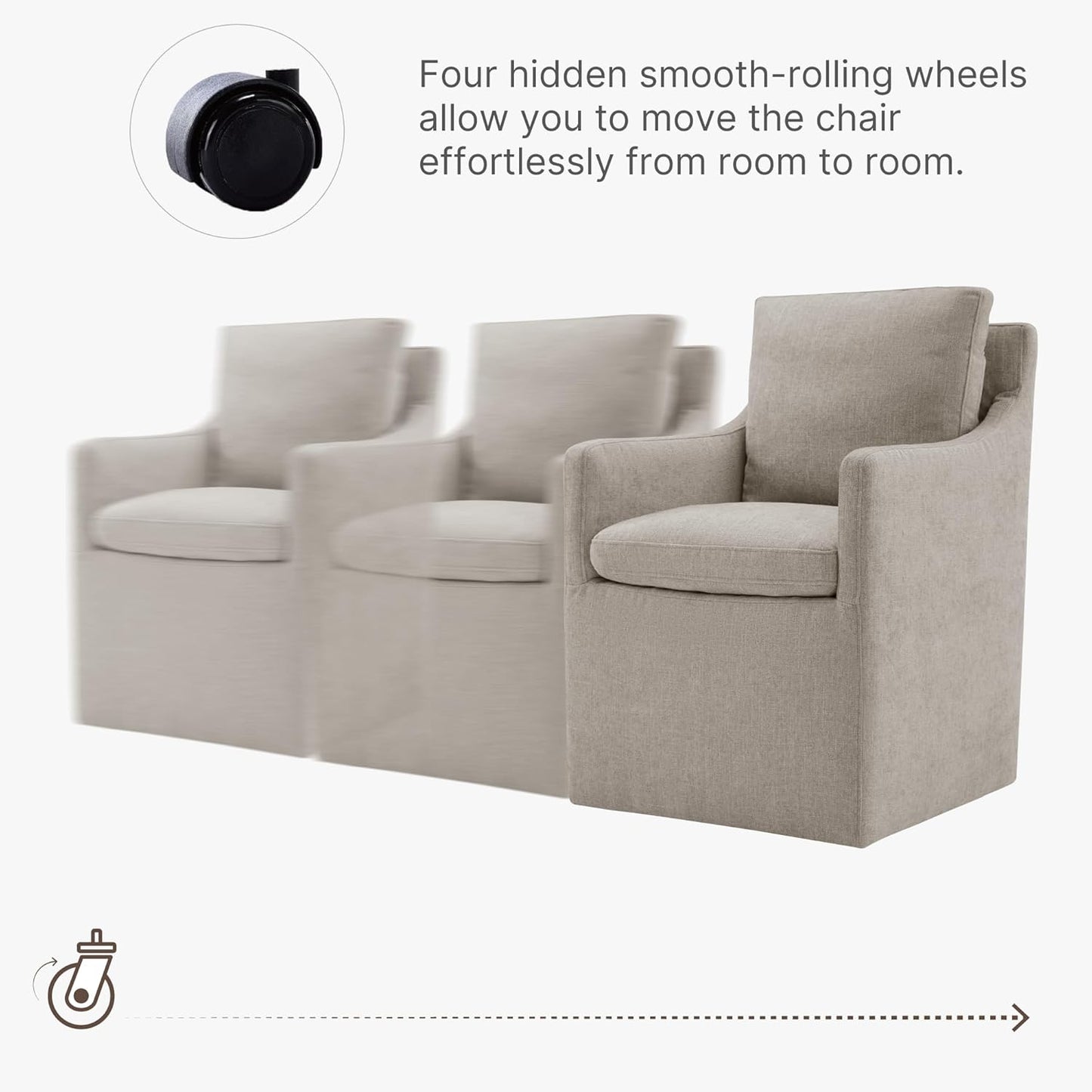 Upholstered Dining Chairs with Casters No Assembly Modern Accent Armchair with Rollers for Diningroom Bedroom Livingroom Reading Room,Sand,2 Boxs