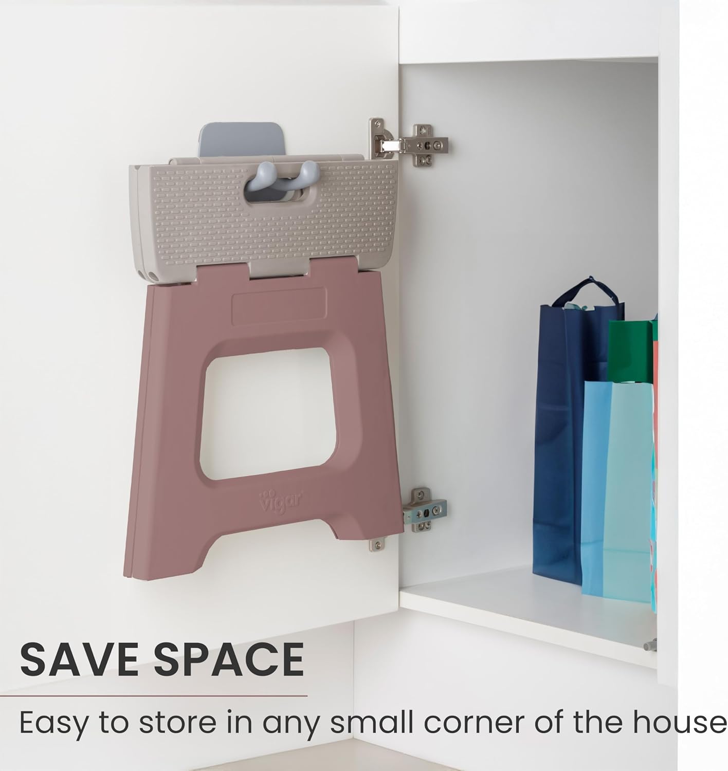 Vigar Compact Step Stool Foldable, 10-1/2-inch Step Stools for Adults up to 330 Pound, Lightweight Stool, Non-Slip Folding Step Stool, Raisin in the Sun﻿