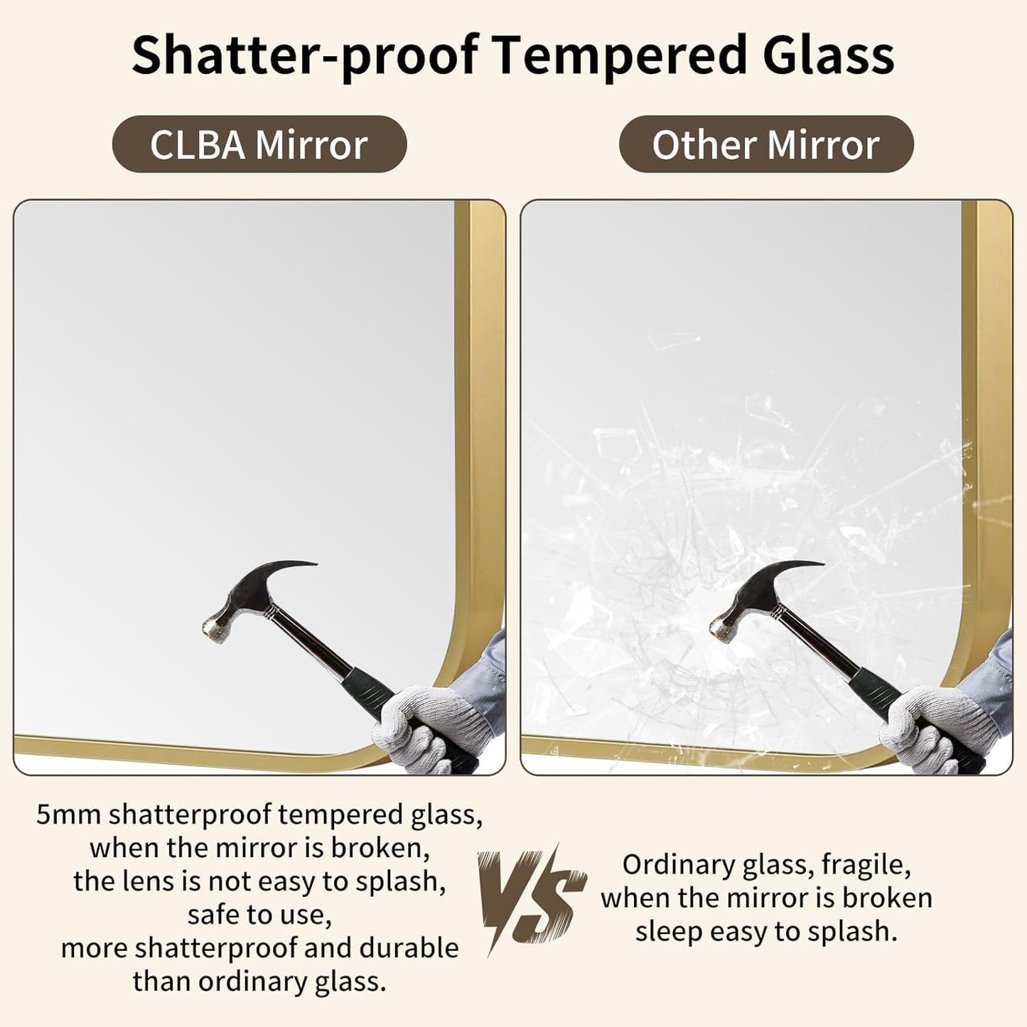 Gold Bathroom Mirror, 22x30 Inch Aluminum Frame Rectangle Mirror, Anti-Rust, Tempered Glass, Wall Mirror for Over Sink, Vanity, Bedroom, Entryway, Horizontal/Vertical