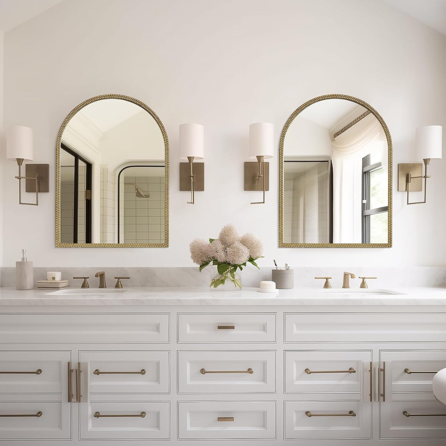 WallBeyond Gold Vintage Mirror for Vanity 22x30 Inch, Gold Antique Mirror with Ornate Beaded Frame for Bathroom, Living Room, Fireplace, Entryway