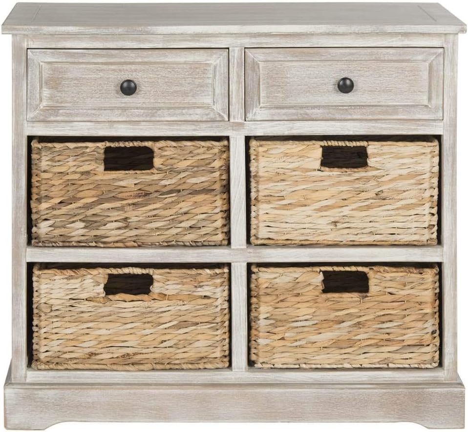 SAFAVIEH American Homes Collection Herman Whitewash Wicker Basket Storage Unit