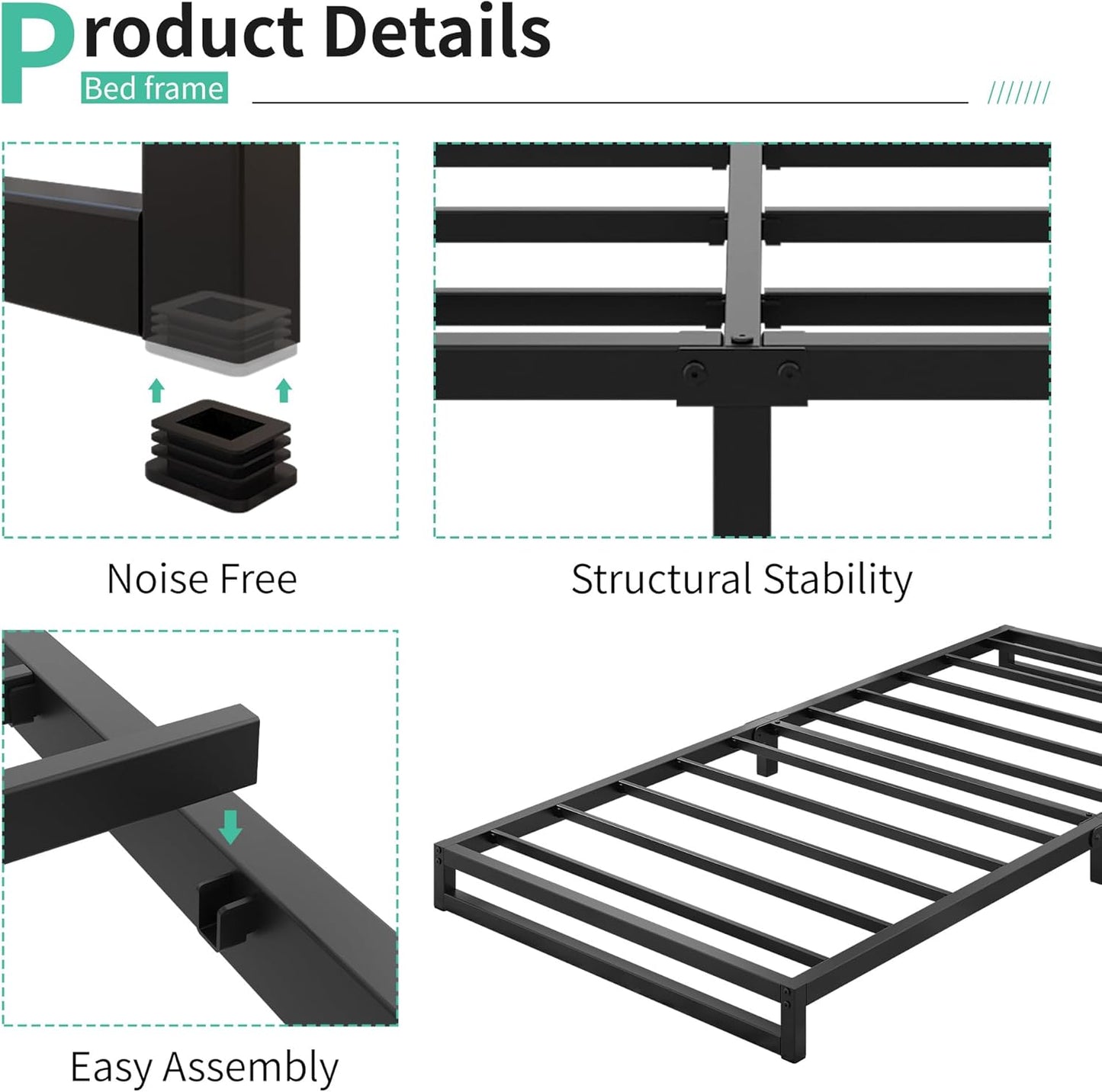 4 Inch Twin XL Bed Frames Heavy Duty Sturdy Metal Platform Bed Frame No Box Spring Needed, Noise Free, Easy Assembly, Black