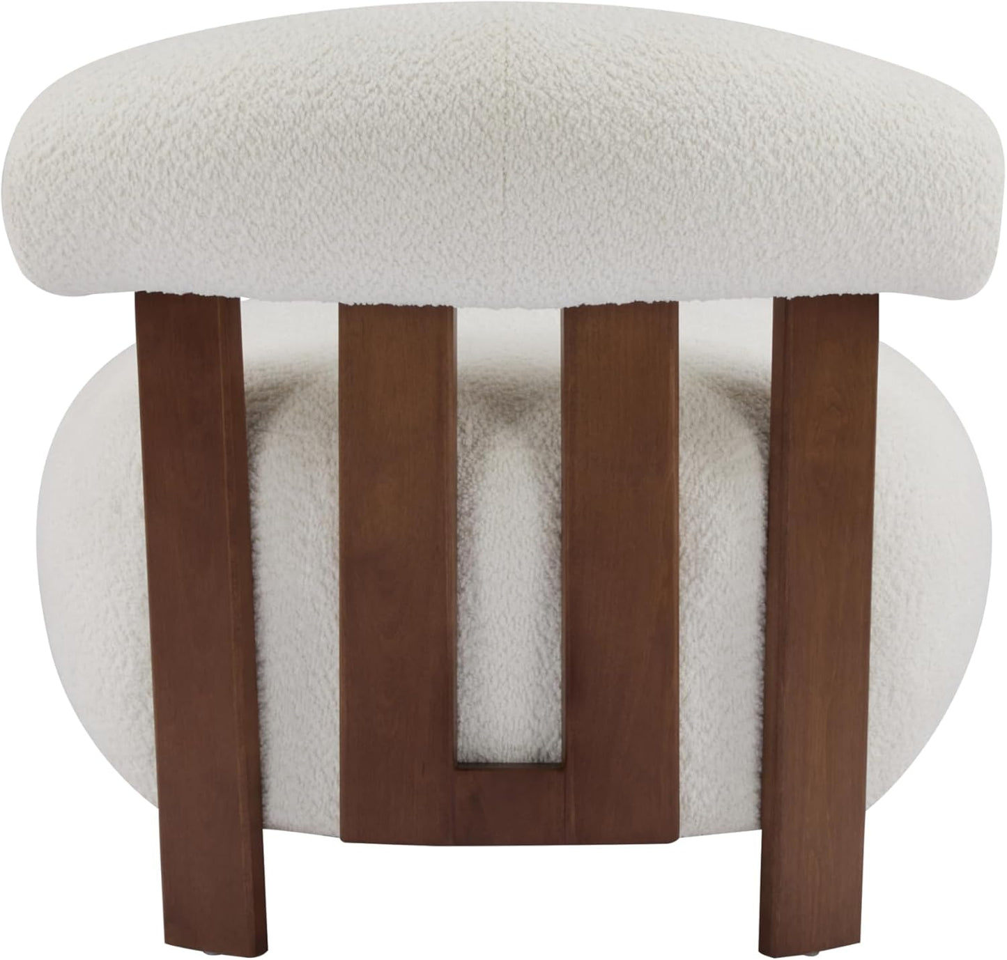 Christopher Knight Home Elvina Boucle Fabric Accent Chair, Solid Wood Single Lounge Sofa, Bedroom Comfy Reading Chair, for Modern Minimalist Style Living Room/Home Office, Milky White+Walnut