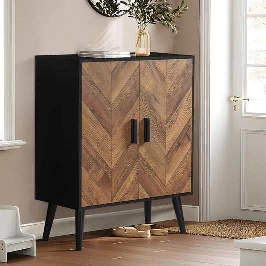 Iwell Storage Cabinet with 2 Shelves & Doors, Sideboard Buffet Cabinet with Storage, Entryway Cabinets, Accent Cabinets for Living Room, Dining Room, Entryway, Black