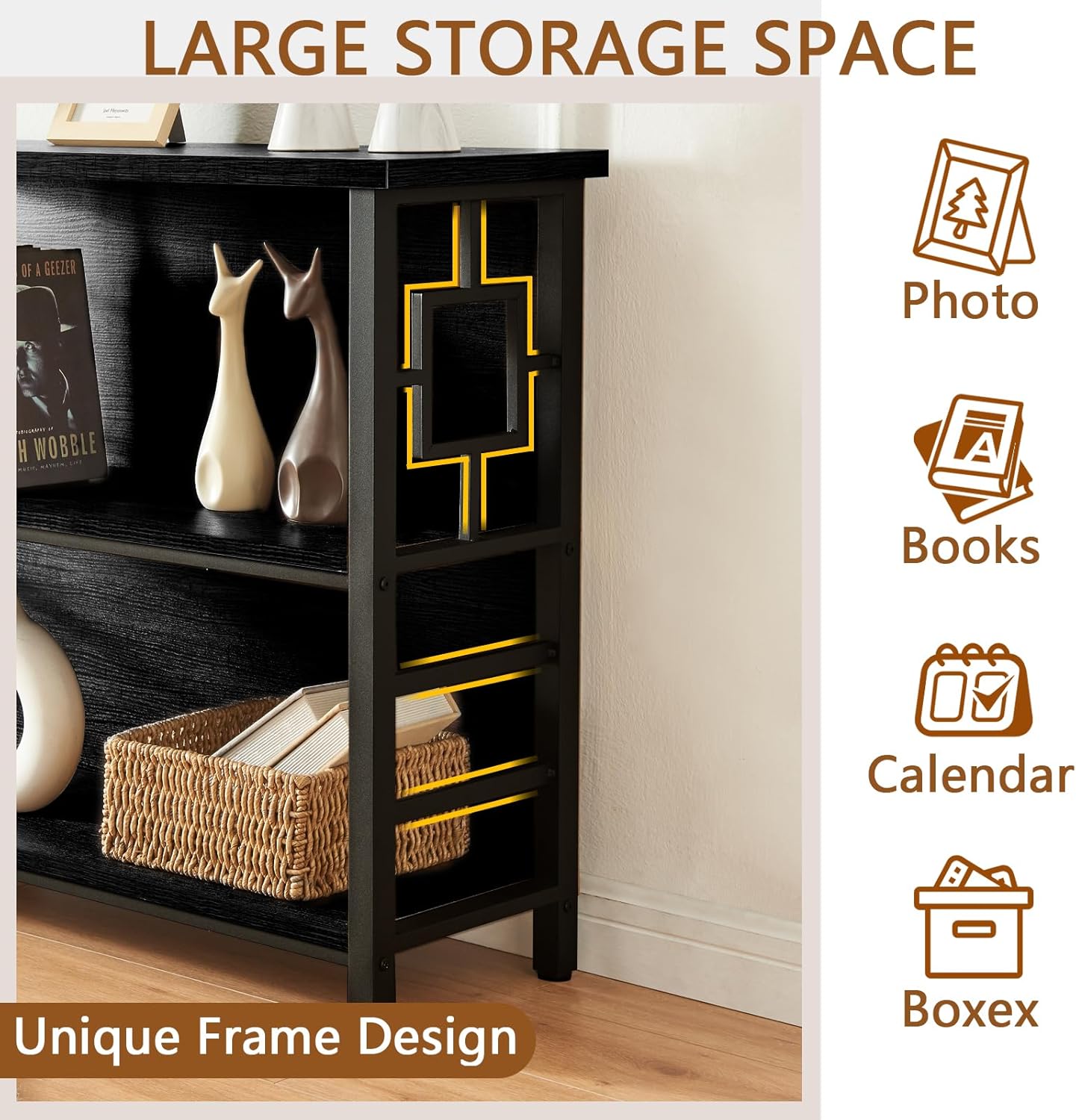 HOMISSUE Book Shelf, 3 Tier Deep Bookshelf with Storage, Engineered Wood and Metal Shelf Bookcase, Low Short Bookcases for Small Space, Living Room, Bedroom, Office, Black