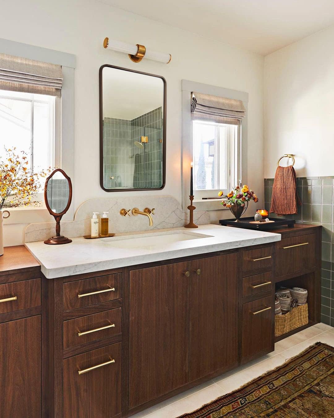 ANDY STAR Bronze Mirror for Wall, 20x28 Rounded Rectangle Farmhouse Mirror, Brushed Bronze Bathroom Mirror for Wall, Modern Vanity Mirror in Metal Frame Hang Vertically or Horizontally