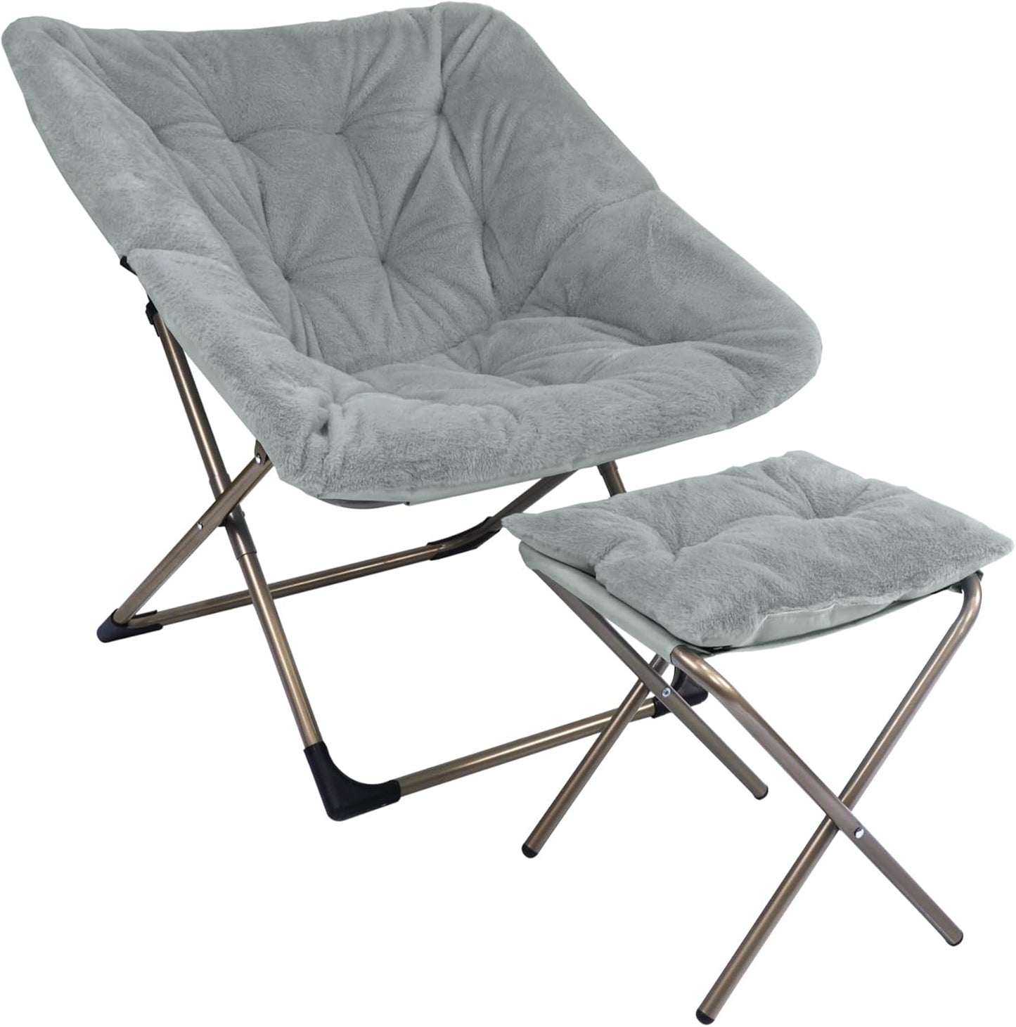 Kokel Plush Folding Chair and Ottoman Padded Metal Frame Living Room Chair (Light GRAY-TM21)