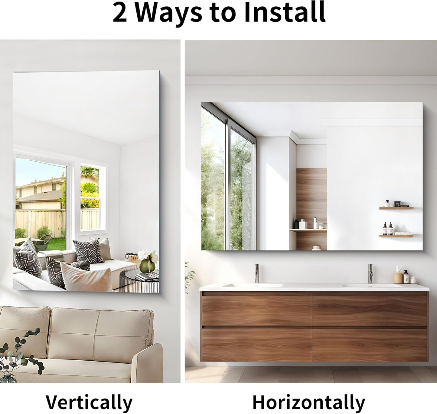 Large Frameless Mirror, 60x40 Bathroom Mirrors for Wall, Upgraded Shatterproof Rectangle Vanity Mirror Over Sink with Polished Edge for Bathroom,Bedroom,Living Room and Entryway