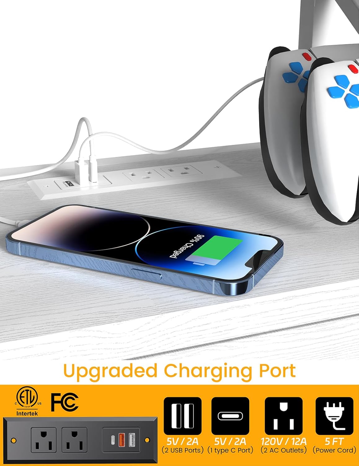 Wooden Nightstand with Lock, Bed Side Table with Drawers, Bedside Table with Charging Station, 3 USB & 2 Outlets, Night Stand with Storage, End Tables for Living Room, Bedroom, Dorm, White