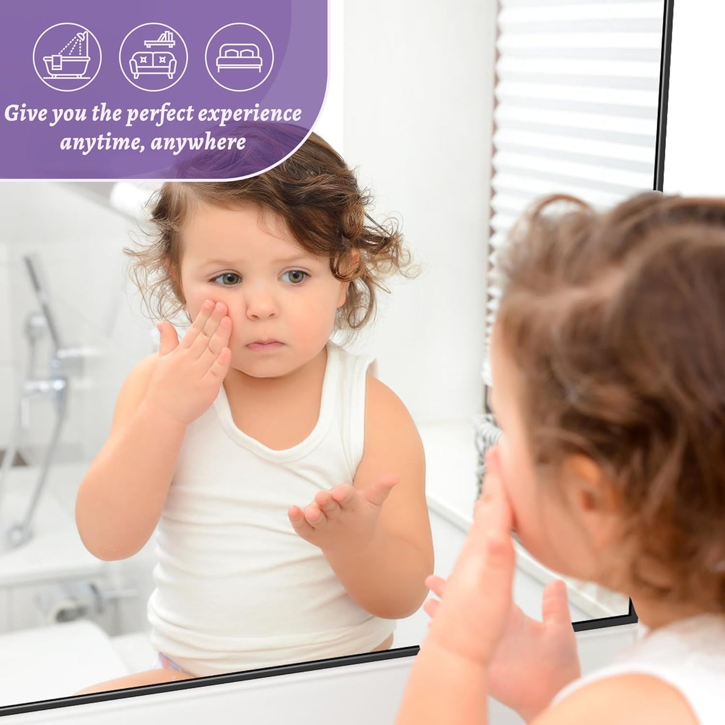 Bathroom Mirror, 55" x 36" Wall Mirror, Rectangular Aluminum Alloy Frame Contemporary Hanging Mirror for Living Room Bathroom, Black Rectangle Corner