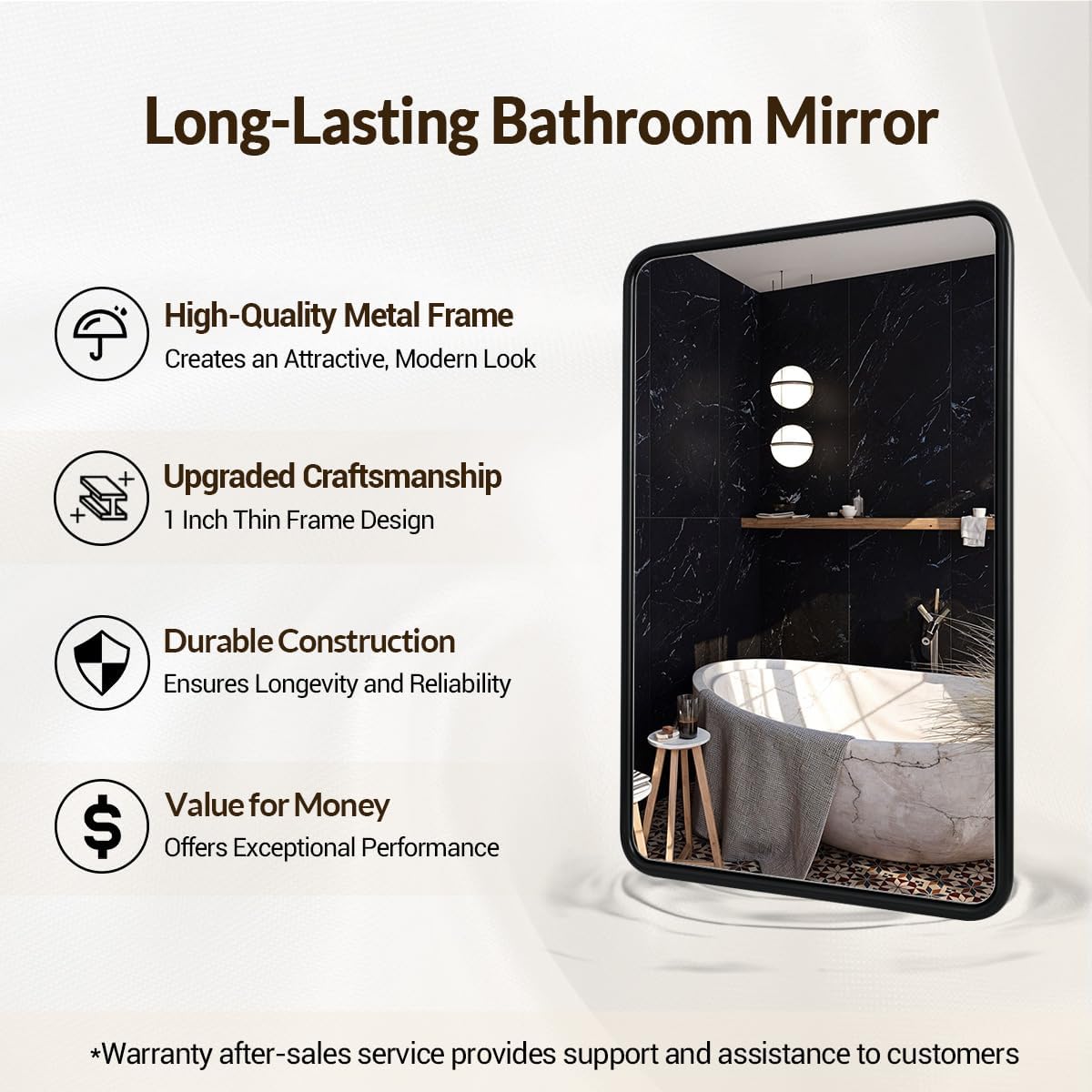 ANDY STAR Bathroom Mirror, 24x36 Inch Stainless Steel Metal Frame Black Rectangle Bathroom Mirror for Over Sink, Modern Rounded Corner Black Vanity Mirrors for Wall, Hangs Horizontally or Vertically