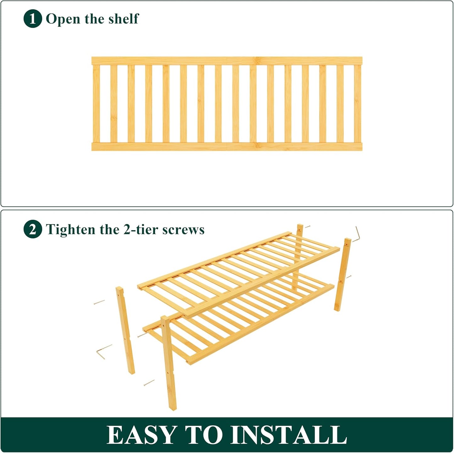 Smiry Shoe Rack, 2 Tier Long Bamboo Shoe Organizer, Stackable Free Standing Wooden Shoe Storage Shelf for Closet, Entryway, Front Door Entrance, Natural