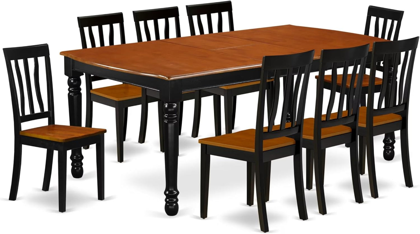 East West Furniture DOAN9-BCH-W 9 Piece Kitchen Table & Chairs Set Includes a Rectangle Dining Room Table with Butterfly Leaf and 8 Dining Chairs, 42x78 Inch, Black & Cherry