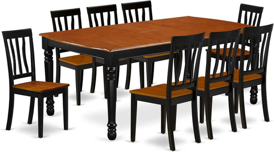 East West Furniture DOAN9-BCH-W 9 Piece Kitchen Table & Chairs Set Includes a Rectangle Dining Room Table with Butterfly Leaf and 8 Dining Chairs, 42x78 Inch, Black & Cherry