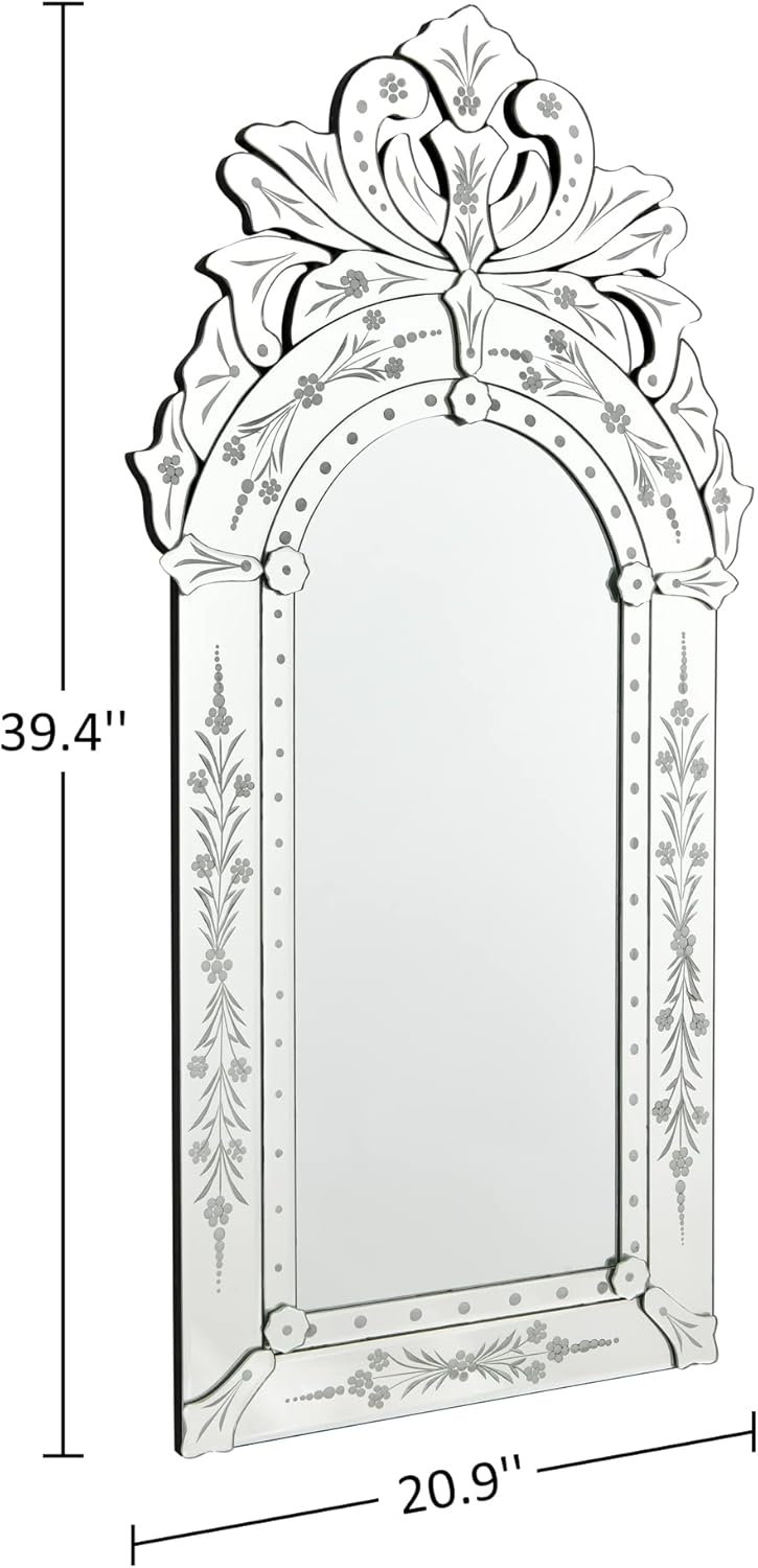 KOHROS Bathroom Vanity Mirror with Floral Etched 40" x 21" Decorative Wall Mirror Frameless Beveled Edge Bathroom Mirror for Vanity Bedroom