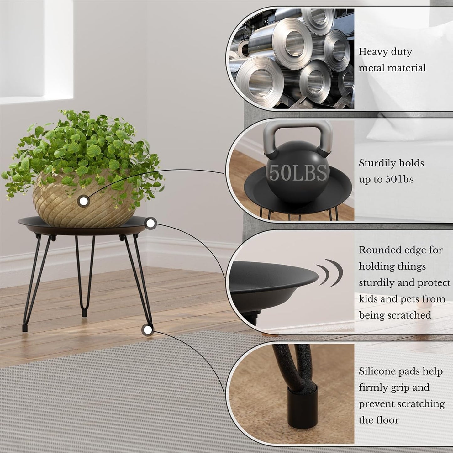 SUEH DESIGN Plant Stand Indoor, Metal Plant Stand Round Plant Table Heavy Duty Plant Stool Flower Pot for Indoor Outdoor Home Decor, 1 Pack Short