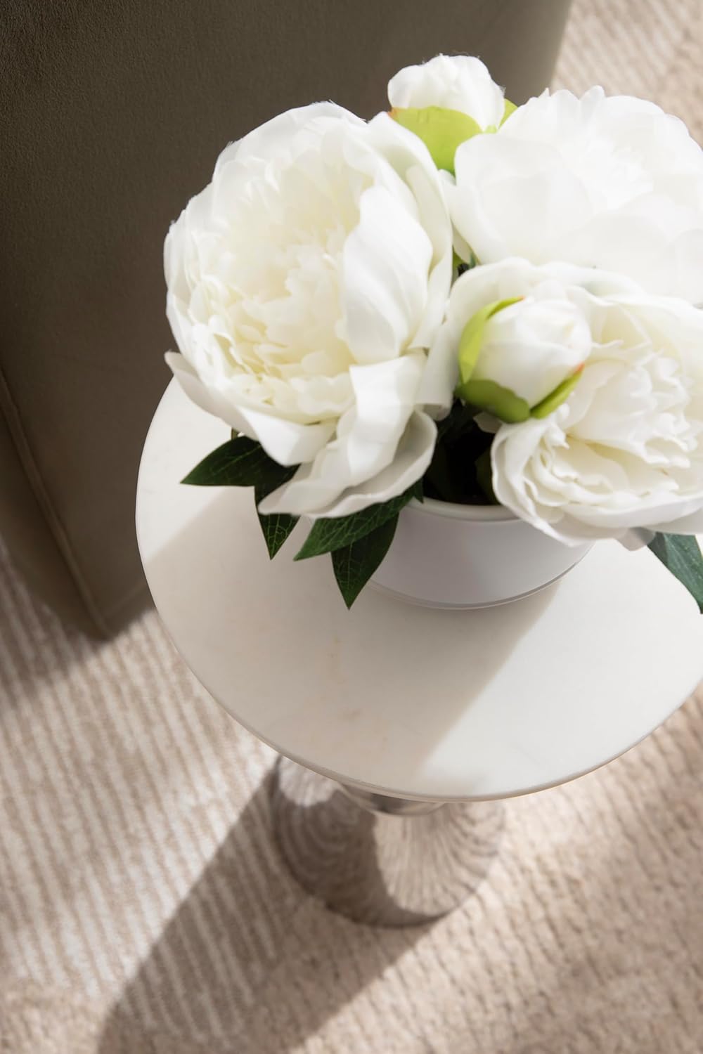 Kate and Laurel Tira Elegant Round Drink Table, 10 x 22, White Marble and Silver, Modern Glam Circle Martini Table for Use as a Small Bedroom Nightstand or Living Room Plant Stand Option