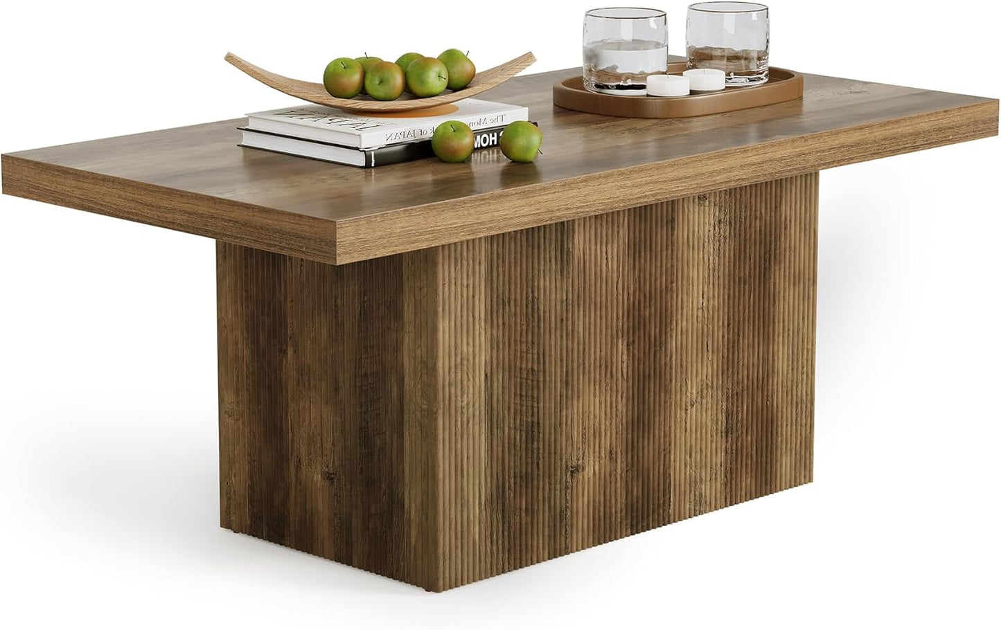 47-Inch Large Coffee Table with Pedestal, Living Room Center Table Rectangle Thickened Tabletop, Farmhouse Low Cocktail Tea Furniture for Living Room, Apartments, Rustic Brown