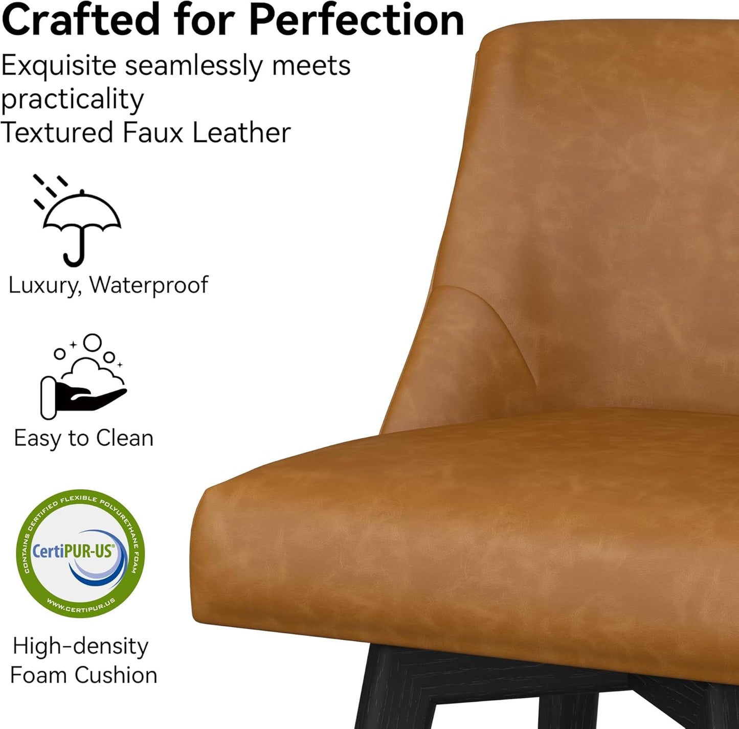 Counter Height Bar Stools Set of 8, Modern Swivel Barstools with Back and Wood Legs, Faux Leather Upholstered Bar Chairs, 26" H Kitchen Counter Stools, Kitchen Island Home Bar, Whisky Brown