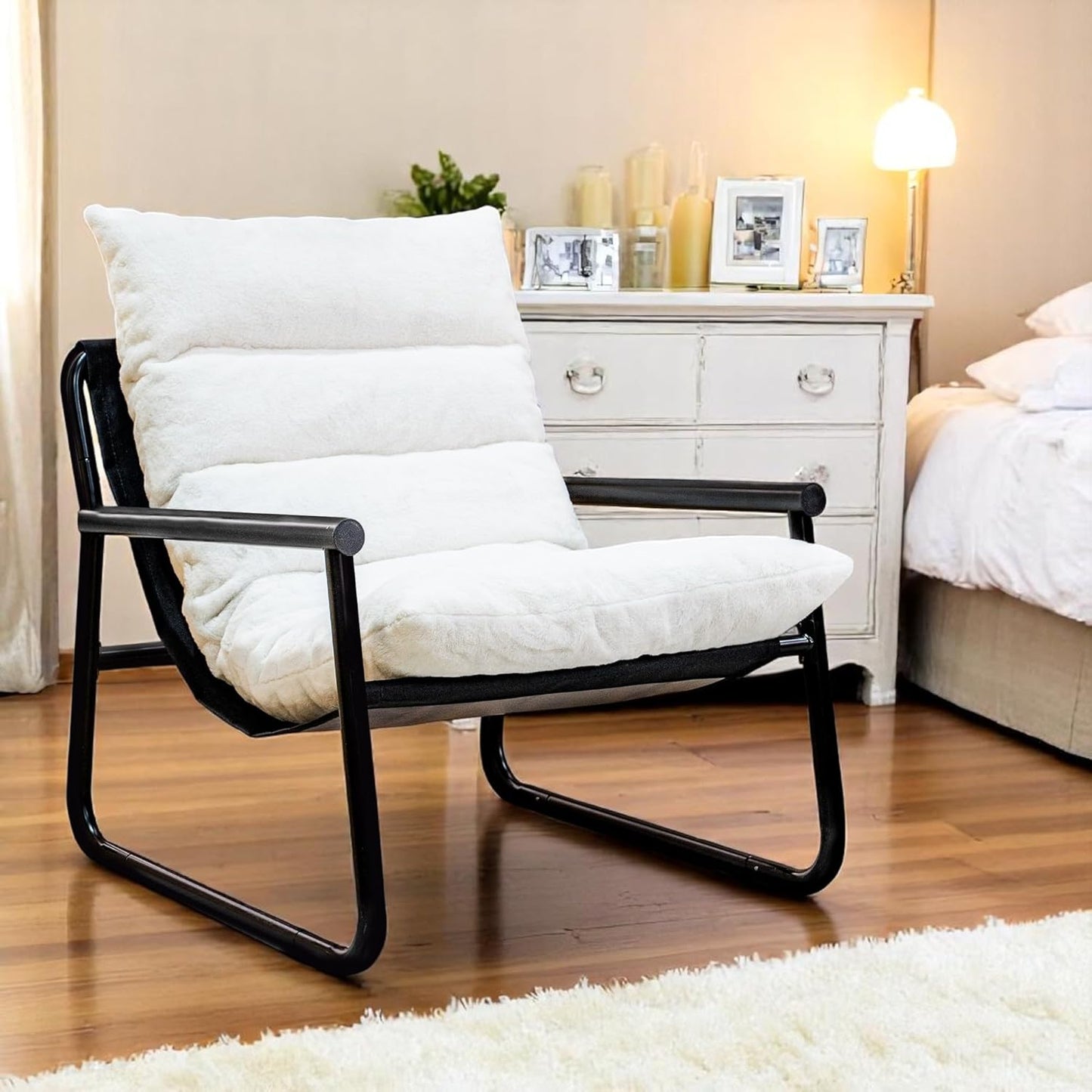 Plush Modern Accent Chair Single Comfy Chair for Bedroom — Ergonomic Lounge Chair with Stylish Upholstery, Space-Saving Design & Easy Assembly White