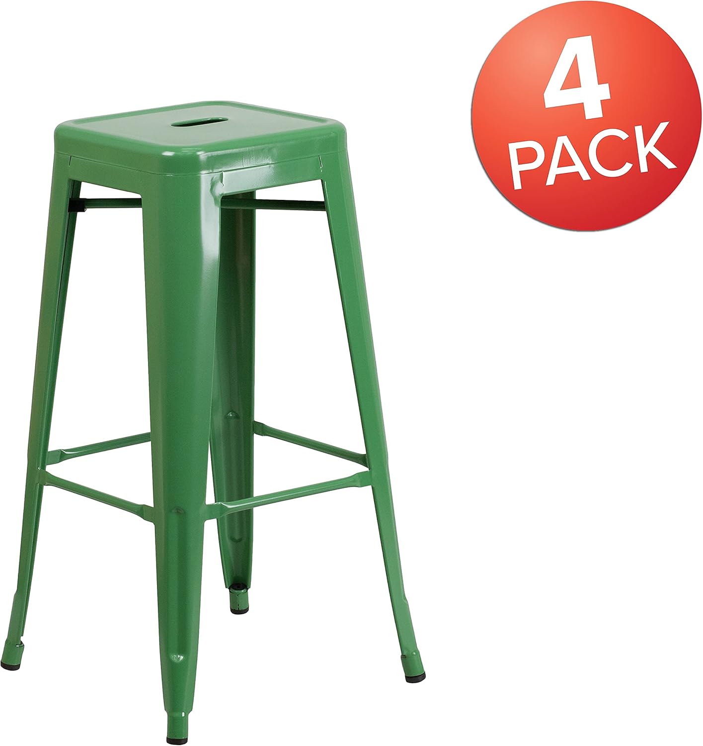 Flash Furniture Lily 4 Pack Commercial Grade 30" High Backless Green Metal Indoor-Outdoor Barstool with Square Seat